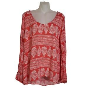 Misia Top Womens Large Paisley Long Sleeve Scoop Neck High Low Cold Shoulder
